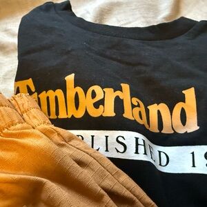 Timberland Kids Tee in Black with khaki shorts 
Toddler Size 6